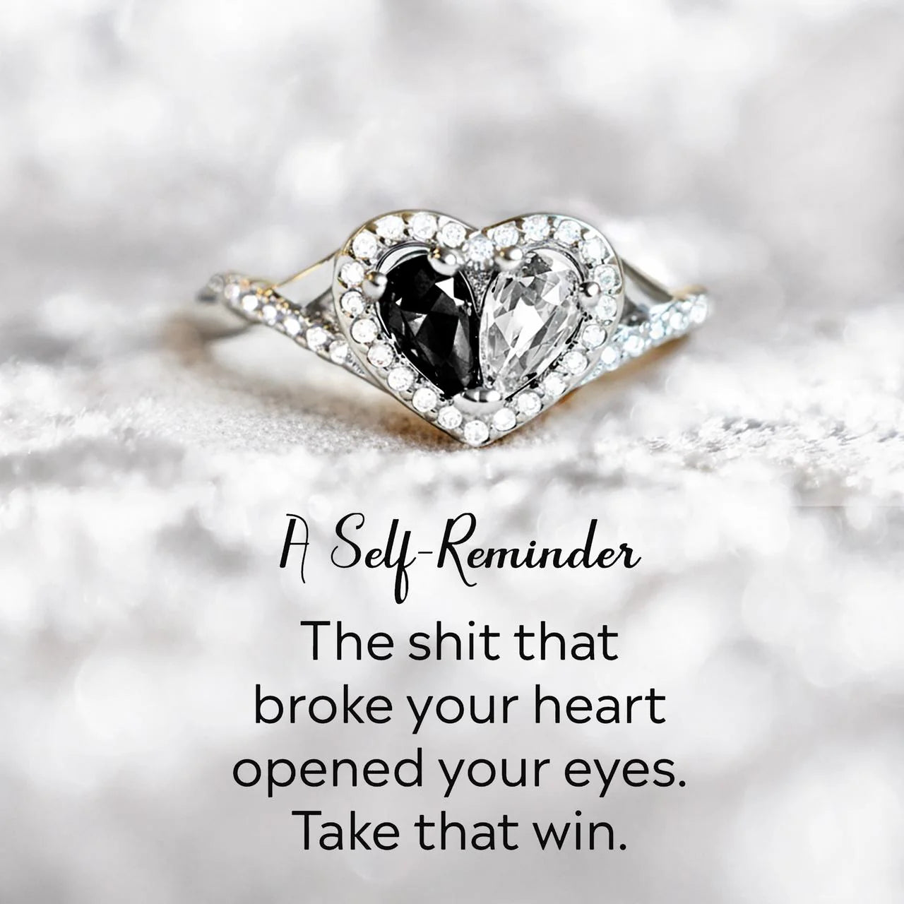 Self Reminder Black & Clear Heart Ring