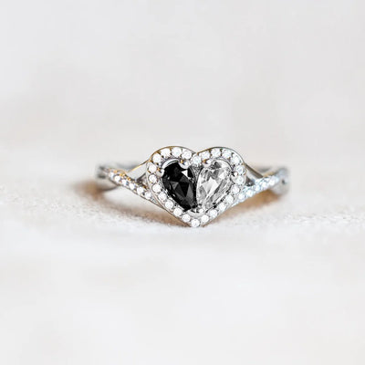 Self Reminder Black & Clear Heart Ring