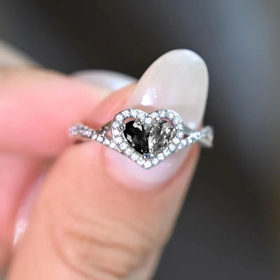 Self Reminder Black & Clear Heart Ring