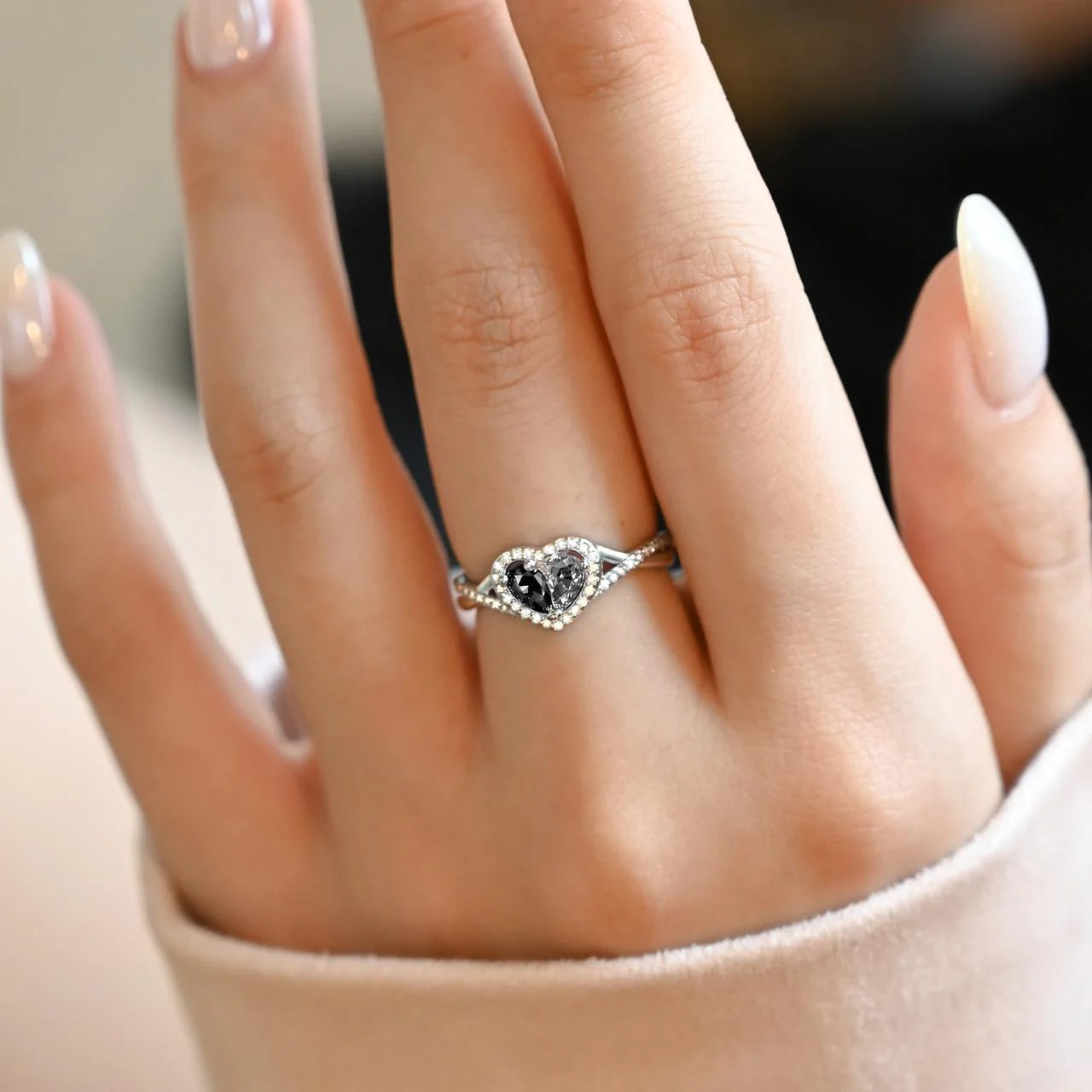 Self Reminder Black & Clear Heart Ring